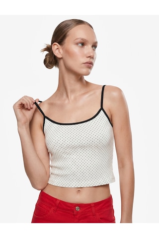 Koton Pamuklu Slim Fit İnce Askılı Puantiyeli Atlet Ekru Desenli 6sal30262ık