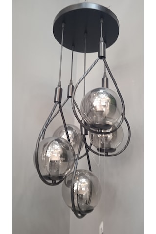 Damla Glob Camlı 5Lİ Sarkıt Avize Füme