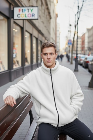 Beyaz Premium Kalite Dik Yaka, Fermuarlı, Polarlı, Peluş Ceket Beyaz