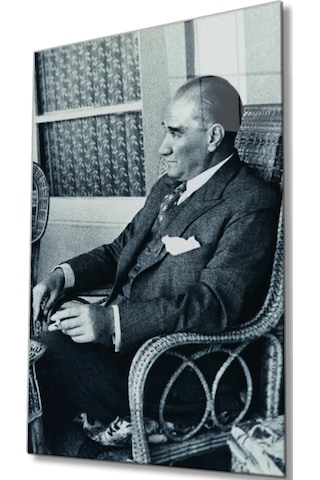 Atatürk Portresi Cam Tablo, Ev Ve Ofis Duvar Dekoru, Hediyelik Büyük Temperli 4 Mm Cam Tablo