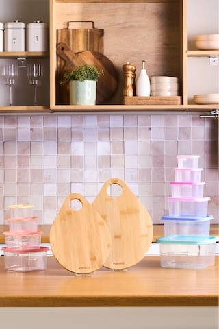 Karaca Damla 12 Parça Saklama Kabı ve Kesme Tahtası