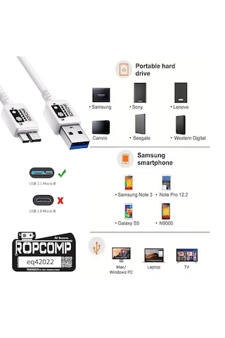 Usb Micro-b Superspeed Data Kablosu Usb 3.0 100cm