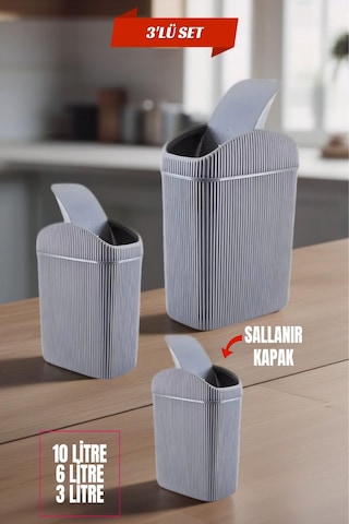 3'lü Çöp Kovası, Mutfak, Banyo, Tuvalet, Ofis Çöp Kutusu Gri Diğer