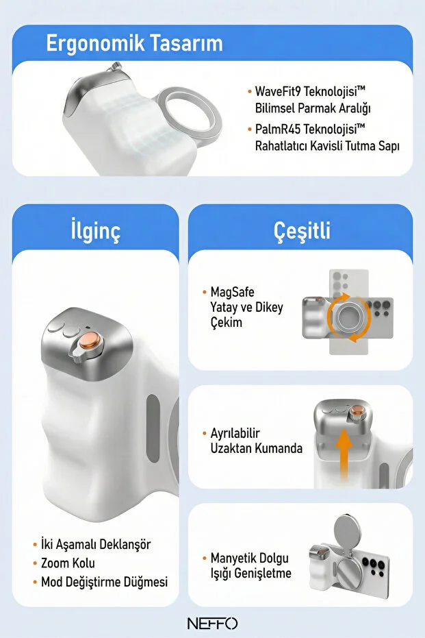 Magsafe Selfie Çubuğu Kamera Kolu Led Işıklı, Bluetooth Kumandalı, Profesyonel Çekim