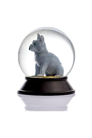 Cam Ve Reçine Altın Patiler Köpek French Bulldog Gri Kar Küresi Hediye