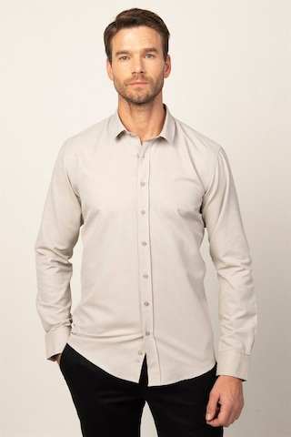 Tudors Modern Slim Fit Pamuklu Kolay Ütü Armürlü Erkek Gömlek-26467 Bej