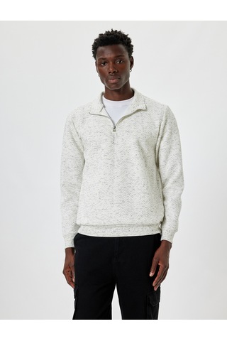 Koton Yarım Fermuarlı Sweatshirt Dokulu Pamuklu Beyaz 5wam70039mk Beyaz