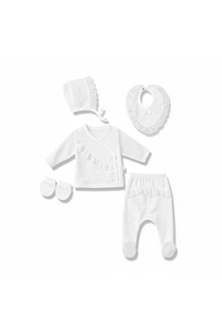 Milays Kız Bebek %100 Pamuk 0-3 Ay Premium Kalite Setler Beyaz - Ekru