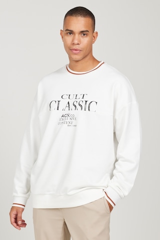 AC&Co / Altınyıldız Classics Erkek Kırık Beyaz Oversize Bol Kesim Bisiklet Yaka Pamuklu Baskılı Sweatshirt Kırık Beyaz