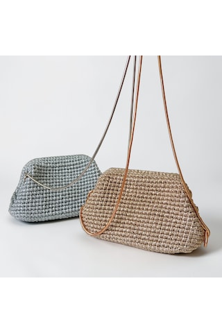 Metalik Gümüş El Örgüsü Kadın Clutch Çanta Şık Davet Ve Gece Çantası