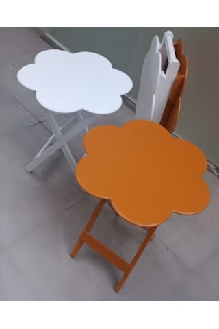 Çanta Zigon Papatya Sehpa Dörtlü Model Ahşap Mdf Beyaz ve Hardal Renk Uyumu El Yapımı