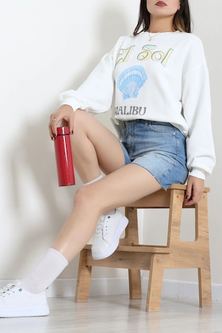 Modi Quzu İki İplik Baskılı Sweatshirt Beyaz - 75369.2002. 2beyaz
