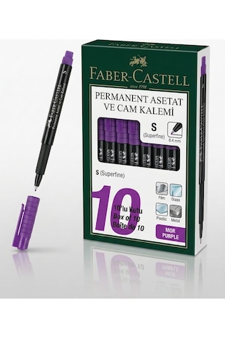 Faber-castell Permanent Asetat Ve Cam Kalemi S Uç 0.4 Mm Mor - 10 Adet Toptan Paket
