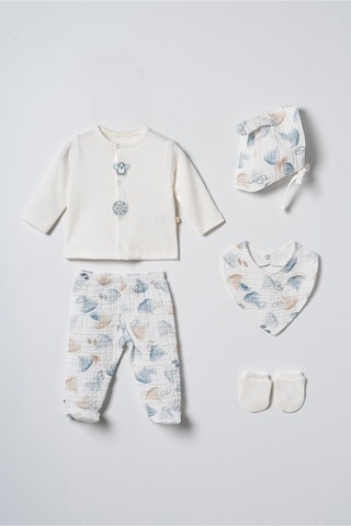 Müslin Yenidoğan Erkek Bebek 5li Zıbın Set %100 Pamuk-butik Üretim & Yumuşacık Ekru