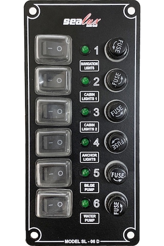 Sealux Marine 6 Anahtarlı Switch Panel Dikey 12-24V Sigorta Panel