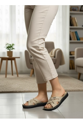 Vojo Aw2 Ortopedik Yumuşak Hafif Taban Kadın Terlik 267800001882 15 Krem Krem