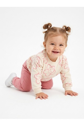 HelloBaby Pamuklu Çiçek Detaylı 2li Kız Bebek Takım Gül Kurusu "Gül Kurusu"