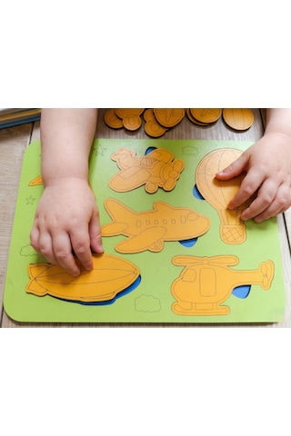 Ahşap Hava Taşıtları Puzzle Seti Montessori