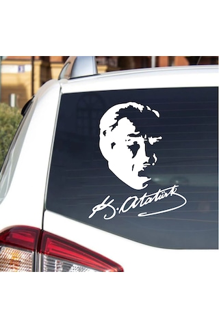 Sticker Dizayn Atatürk Silüeti Ve İmza Sticker - Mustafa Kemal Atatürk Başbuğ İmza Sticker - Araba Oto Motosiklet Karavan Cam Sticker - 00391 12X10 Cm
