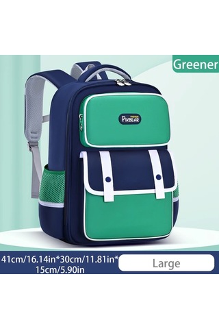 Dream011 Yeni Moda Basit Büyük Kapasiteli Düz Bölümlü İngiliz Tarzı Yeşil Küçük Öğrenci Okul Çantası Yeşil