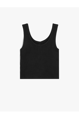 Koton Crop Atlet Kolsuz Kalın Askılı U Yaka Düğme Detaylı Siyah 4skg30009ak Siyah