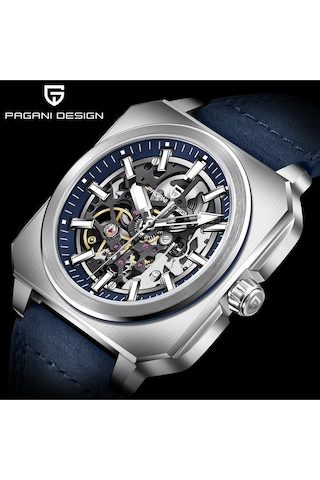 Pagani Design Pd-1791 Erkek 42mm Su Geçirmez By-9020 Otomatik Mekanik Saat Safir Kristal Işıklı Spor Saat Gümüş Lacivert Diğer