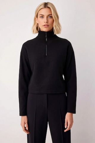 Benerly Kadın Dik Yaka Düşük Kol Fermuarlı Regular Kalıp Örme Sweatshirt siyah