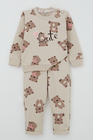Breeze Kız Bebek Eşofman Takım Mutlu Ayıcık Desenli 6 Ay-2 Yaş, Bej Bej
