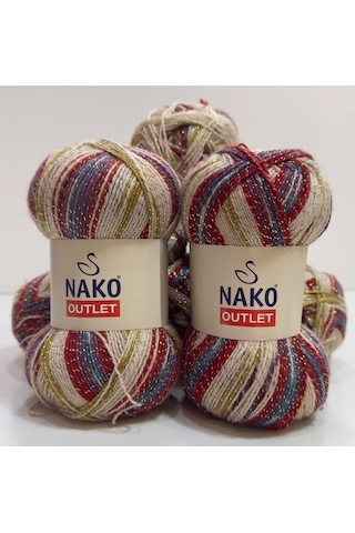 Nako İhraç Fazlası Merserize Simli El Örgü İpi 650gr - Ebruli