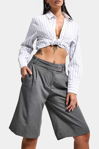 it's basic Kadın Gri S6 Baggy Fit Maxi Boy Bermuda Şort Gri Melanj