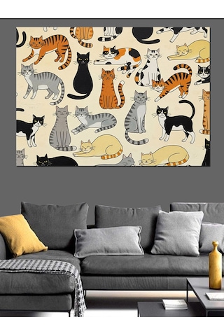 Kedi Desenli Duvar Kağıdı Dekoratif Kanvas - Mdf Ahşap Tablo