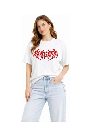 Baskılı T-shirt Yazlık Kısa Kol Bisiklet Yaka Rahat Kalıp Tişört - Beyaz Beyaz
