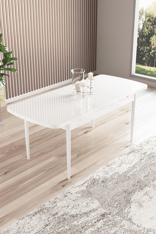 Eylül Serisi 80x132 Açılabilir Suntalam Metal Ayak Beyaz Mutfak Masası,yemek Masası Beyaz
