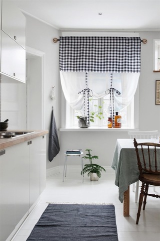 Naturel Potlu Ekose Tül Perde Retro Siyah