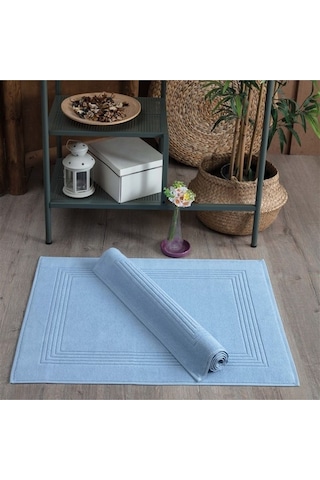 2'li Ayak Havlusu & Çerçeveli & %100 Pamuk- 60x80 Cm Açık Mavi