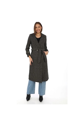 Kadın Balık Sırtı Kaşe Kaban Uzun Boy Kruvaze Yaka Kuşaklı Astarlı Kışlık Tesettür Kaban, Yünlü Do Kahverengi