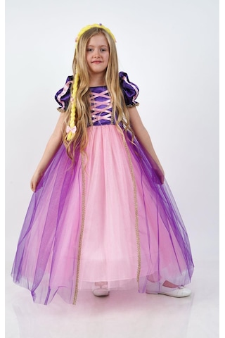 Rapunzel Prenses Kız Çocuk Parti Kostümü Doğum Günü Elbisesi Mor
