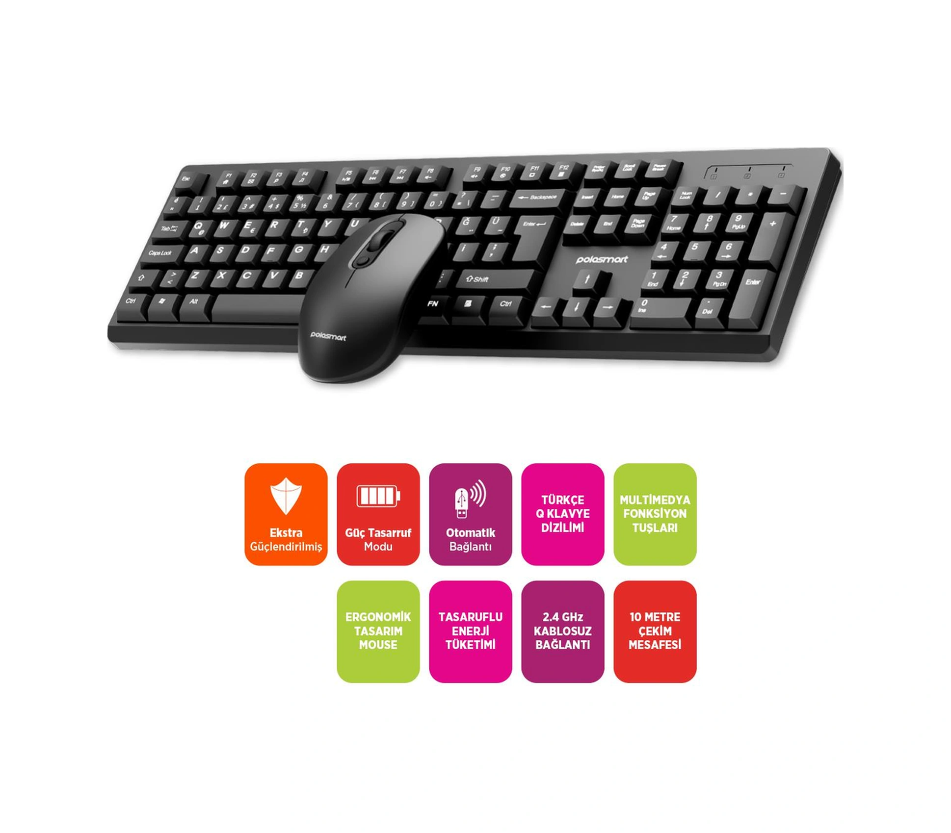 Polosmart Psk13 Kablosuz Klavye & Mouse Set Siyah
