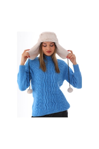 Kadın Bej Kürklü Kulaklıklı Peluş Şapka Bej