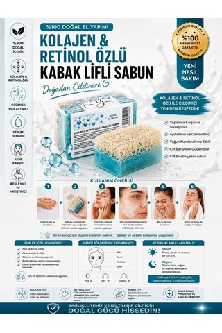 Kabak Lifli El Yapımı Kolajen & Retinol Özlü Sabun Collagen Sabun Kabak Lifi - Lavanta