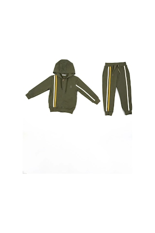 Adisia Unisex Bebek Yeşil Sarı Beyaz Çizgili Kapüşonlu Mevsimlik Eşofman Takımı Yeşil