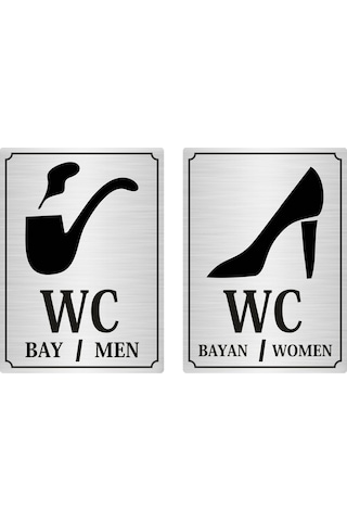 Bay Bayan Wc Yazısı 13*18Cm Gümüş Altın Renk Metal (401590899)