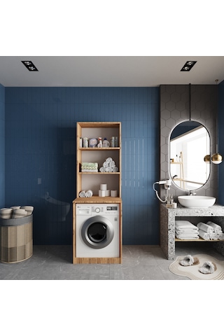 Aspen Çamaşır Ve Kurutma Makinesi Dolabı Banyo Dolabı Çam Beyaz Beyaz - Çam