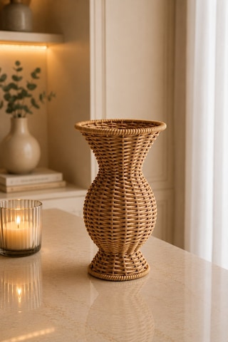 Qerhome Rattan Hasır Dekoratif Vazo - Dekoratif Obje Mln-11429 Ahsap