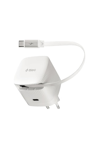 Ttec Smart Charger Gan 65W PD Usb-c + Dahili Usb-c Şarj Kablosu 2SCG05B Seyahat Hızlı Şarj Aleti - Beyaz