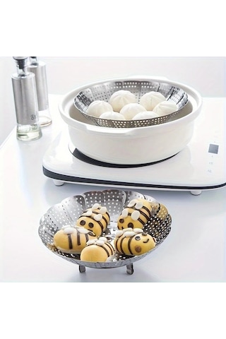 Xuweiwei Silvery Paslanmaz Çelik Katlanır Buharlık Fırın Airfryer Sebze Meyve Et Pişirme Aksesuarı