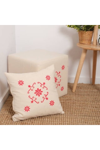 Red Puf-kırmızıı Baskılı 40x40x40 Cm Bej