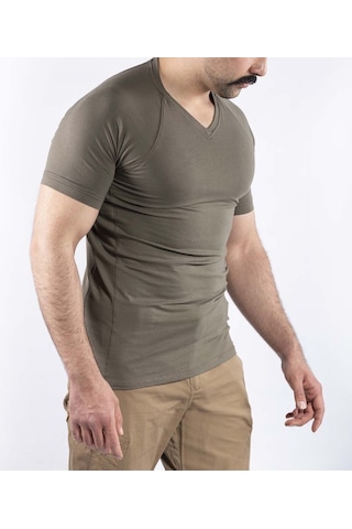 Taktik Outdoor Günlük Tişört Erkek Kısa Kollu Pamuklu Elastan Esnek Ter Emer Tthın03 Haki