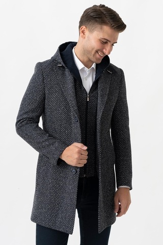 White Stone Ancona 4024 Slim Fit Kapüşonlu Ceket Yaka Pamuklu Kaban Laci-Laci Lacivert
