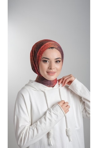 Hürrem Bone Kırmızı Pratik Hazır Geçmeli Tesettür Bone Sandy Kumaş Batik Dese Kırmızı
